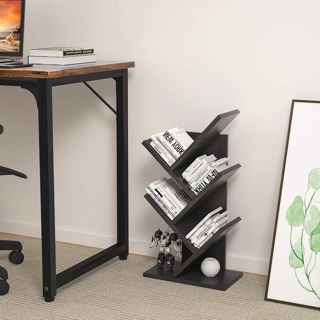CARLA HOME 5-Tier Tree Bookshelf Storage Rack for Home Office or Bedroom (Black)-1992735295900094473