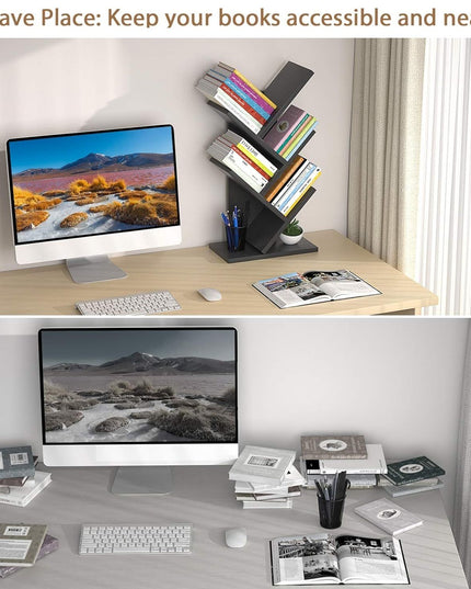 CARLA HOME 5-Tier Tree Bookshelf Storage Rack for Home Office or Bedroom (Black)-1992735295900094466