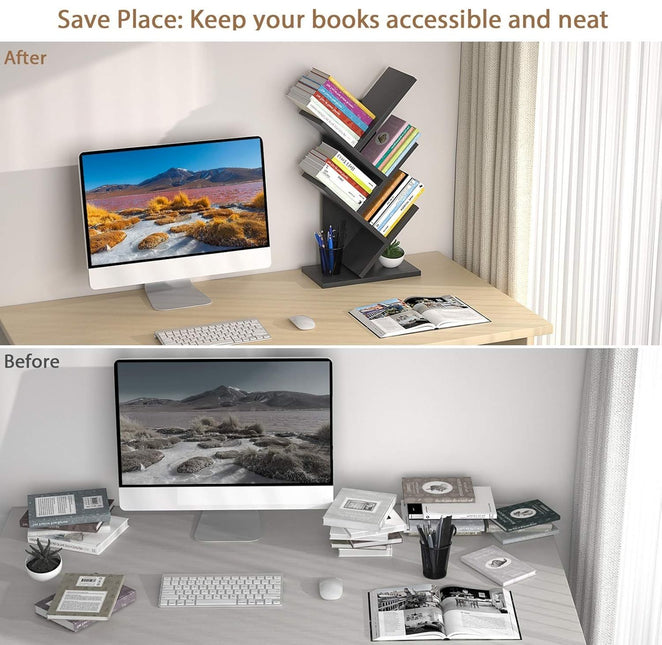 CARLA HOME 5-Tier Tree Bookshelf Storage Rack for Home Office or Bedroom (Black)-1992735295900094466