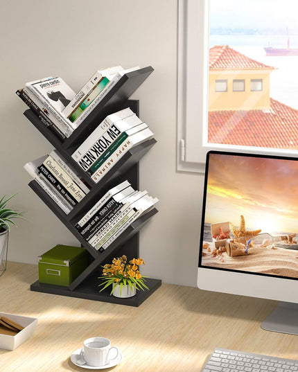CARLA HOME 5-Tier Tree Bookshelf Storage Rack for Home Office or Bedroom (Black)-1992735295900094467