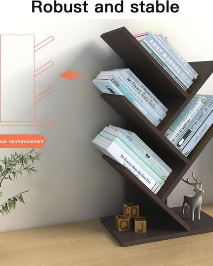 CARLA HOME 5-Tier Tree Bookshelf Storage Rack for Home Office or Bedroom (Black)-1992735295900094469