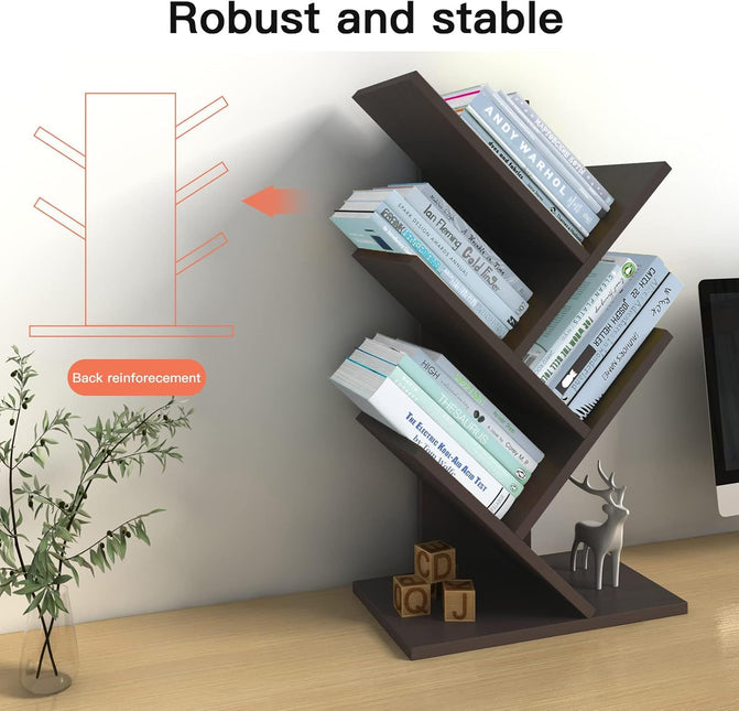 CARLA HOME 5-Tier Tree Bookshelf Storage Rack for Home Office or Bedroom (Black)-1992735295900094469