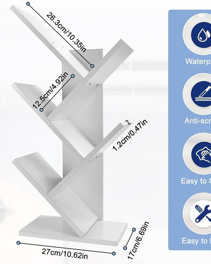 CARLA HOME 5-Tier Tree Bookshelf Storage Rack for Home Office or Bedroom (White)-1992735294960570369