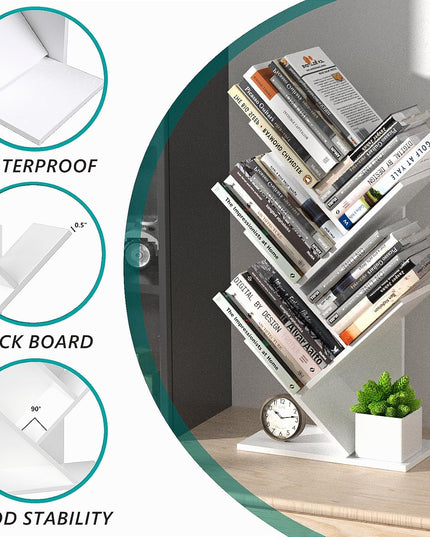 CARLA HOME 5-Tier Tree Bookshelf Storage Rack for Home Office or Bedroom (White)-1992735294960570371