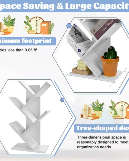 CARLA HOME 5-Tier Tree Bookshelf Storage Rack for Home Office or Bedroom (White)-1992735294960570373