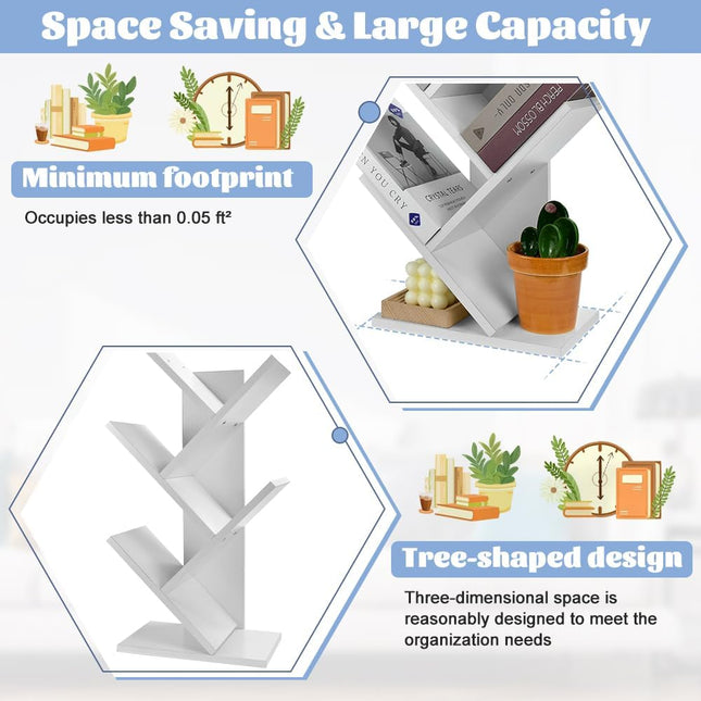 CARLA HOME 5-Tier Tree Bookshelf Storage Rack for Home Office or Bedroom (White)-1992735294960570373