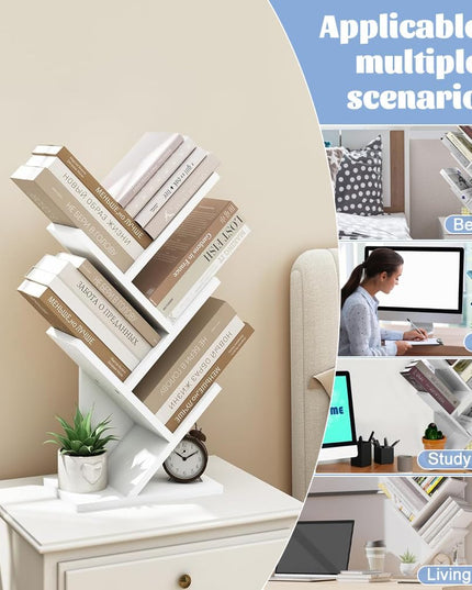 CARLA HOME 5-Tier Tree Bookshelf Storage Rack for Home Office or Bedroom (White)-1992735294960570374