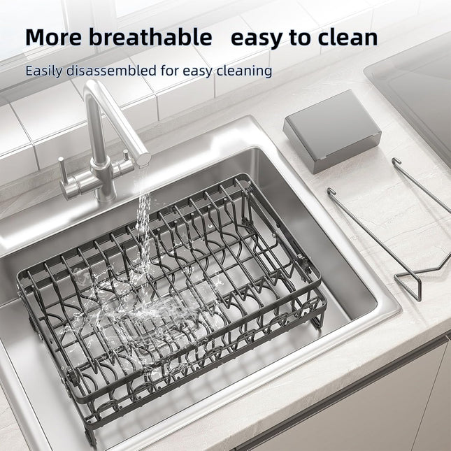 CARLA HOME 2-Tier Dish Drying Rack with Drainage Tray, Utensil Holder, Cup Hooks & Cutting Board Rack for Kitchen (Black)-1992735295317086213