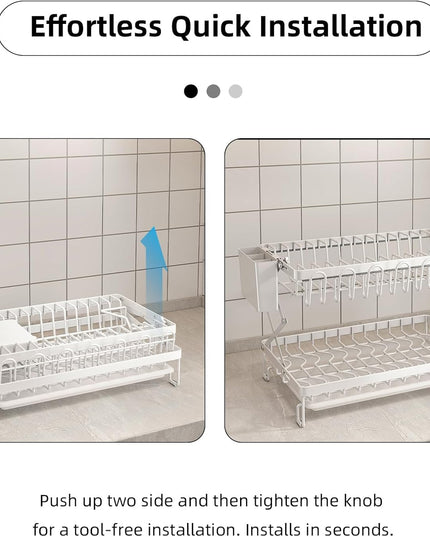 CARLA HOME 2-Tier Dish Drying Rack with Drainage Tray, Utensil Holder, Cup Hooks & Cutting Board Rack for Kitchen (White)-1992735296239833093