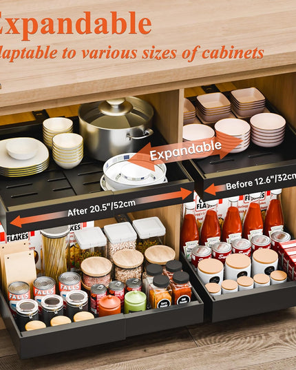 CARLA HOME Pack Pull Out Cabinet Organizer Expandable for Cabinets with Adjustable Slide Out Shelves and Easy Installation (Black)-1992735299893071874