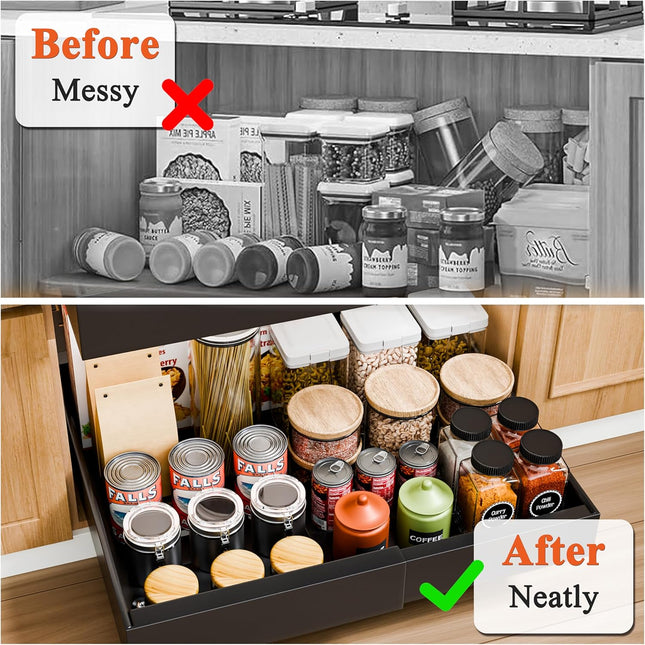 CARLA HOME Pack Pull Out Cabinet Organizer Expandable for Cabinets with Adjustable Slide Out Shelves and Easy Installation (Black)-1992735299893071875