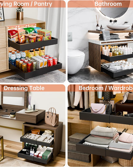 CARLA HOME Pack Pull Out Cabinet Organizer Expandable for Cabinets with Adjustable Slide Out Shelves and Easy Installation (Black)-1992735299893071876