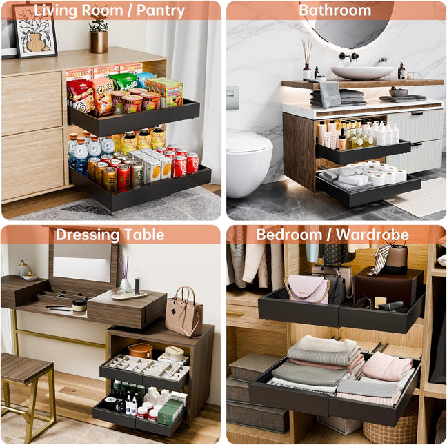 CARLA HOME Pack Pull Out Cabinet Organizer Expandable for Cabinets with Adjustable Slide Out Shelves and Easy Installation (Black)-1992735299893071876