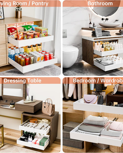 CARLA HOME Pack Pull Out Cabinet Organizer Expandable for Cabinets with Adjustable Slide Out Shelves and Easy Installation (White)-1992735300438331396