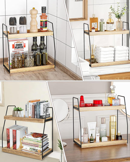 CARLA HOME 2-Tier Wooden Coffee Station Rack Organizer for Coffee Bar, Condiments, Syrups, Storage Jars & Spice Storage Shelf-1992735288992075779