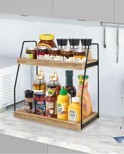 CARLA HOME 2-Tier Wooden Coffee Station Rack Organizer for Coffee Bar, Condiments, Syrups, Storage Jars & Spice Storage Shelf-1992735288992075780