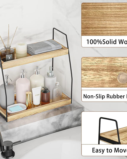 CARLA HOME 2-Tier Wooden Coffee Station Rack Organizer for Coffee Bar, Condiments, Syrups, Storage Jars & Spice Storage Shelf-1992735288992075781