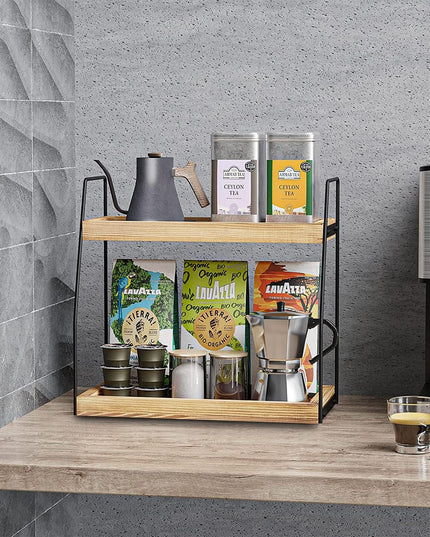 CARLA HOME 2-Tier Wooden Coffee Station Rack Organizer for Coffee Bar, Condiments, Syrups, Storage Jars & Spice Storage Shelf-1992735288992075782