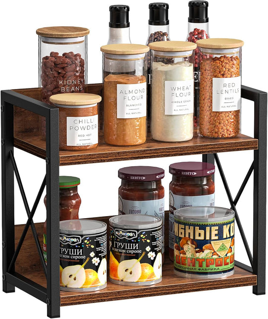 CARLA HOME 2-Tier Countertop Shelf Organizer Rustic Wood Kitchen Spice Rack for Storage, Condiments & Cabinet Organization-1992735286068645889