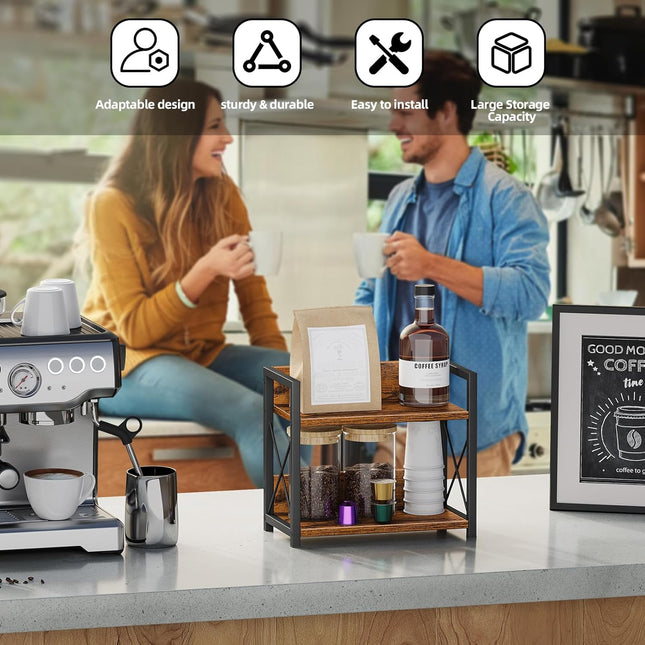 CARLA HOME 2-Tier Countertop Shelf Organizer Rustic Wood Kitchen Spice Rack for Storage, Condiments & Cabinet Organization-1992735286068645892