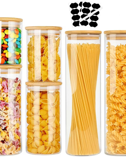CARLA HOME 6 Pack Glass Storage Jars with Bamboo Lids for Kitchen Pantry, Pasta, Snacks, Cookies, Candy & More-1992735290023874560