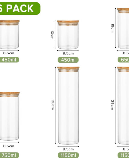 CARLA HOME 6 Pack Glass Storage Jars with Bamboo Lids for Kitchen Pantry, Pasta, Snacks, Cookies, Candy & More-1992735290023874561