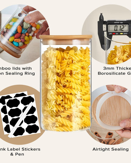 CARLA HOME 6 Pack Glass Storage Jars with Bamboo Lids for Kitchen Pantry, Pasta, Snacks, Cookies, Candy & More-1992735290023874562