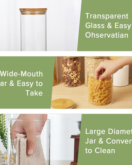 CARLA HOME 6 Pack Glass Storage Jars with Bamboo Lids for Kitchen Pantry, Pasta, Snacks, Cookies, Candy & More-1992735290023874563