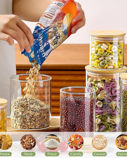CARLA HOME 6 Pack Glass Storage Jars with Bamboo Lids for Kitchen Pantry, Pasta, Snacks, Cookies, Candy & More-1992735290023874564