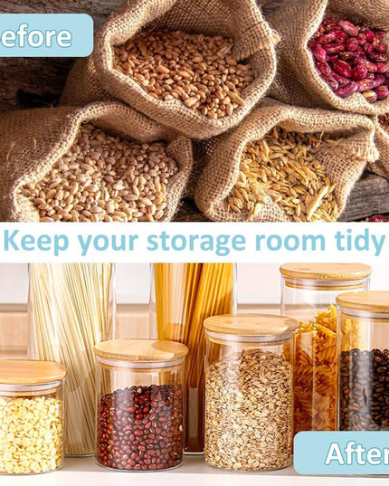 CARLA HOME 6 Pack Glass Storage Jars with Bamboo Lids for Kitchen Pantry, Pasta, Snacks, Cookies, Candy & More-1992735290023874566