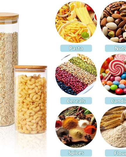 CARLA HOME 6 Pack Glass Storage Jars with Bamboo Lids for Kitchen Pantry, Pasta, Snacks, Cookies, Candy & More-1992735290023874567
