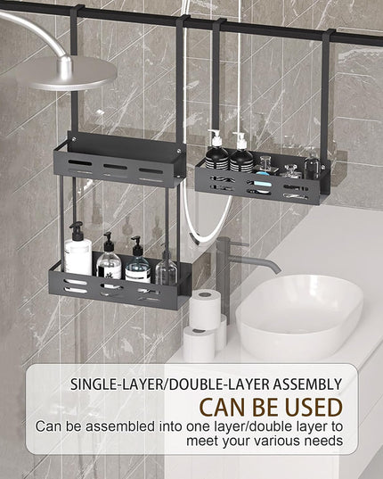 CARLA HOME Over the Door 2-tier Shower Caddy Organizer Shelf with Hooks for Bathroom-1992735298336985090