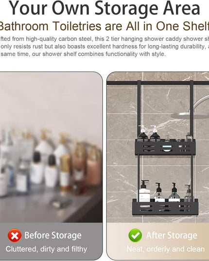 CARLA HOME Over the Door 2-tier Shower Caddy Organizer Shelf with Hooks for Bathroom-1992735298336985091