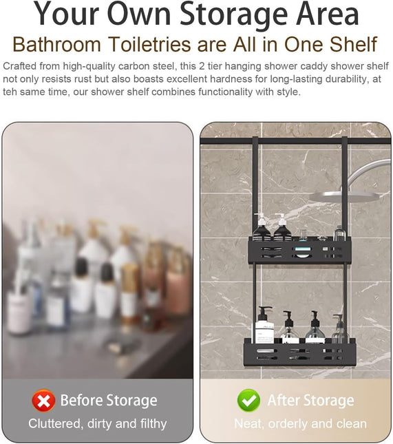 CARLA HOME Over the Door 2-tier Shower Caddy Organizer Shelf with Hooks for Bathroom-1992735298336985091