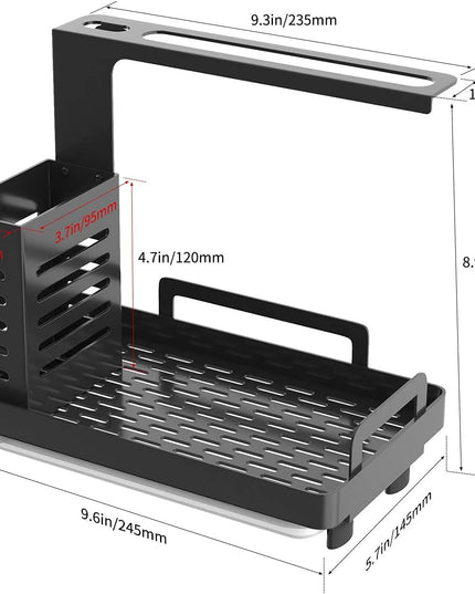 CARLA HOME Kitchen Sink Caddy Organizer with Sponge, Soap & Brush Storage and Rag Rack, Drain Tray & Utensil Holder-1992735286576156673