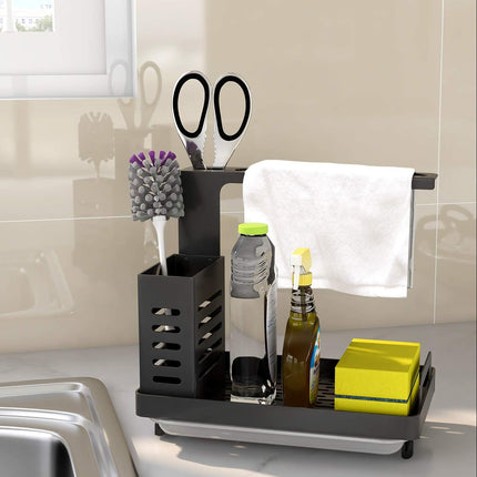 CARLA HOME Kitchen Sink Caddy Organizer with Sponge, Soap & Brush Storage and Rag Rack, Drain Tray & Utensil Holder-1992735286576156674