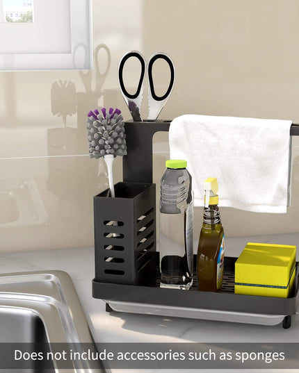 CARLA HOME Kitchen Sink Caddy Organizer with Sponge, Soap & Brush Storage and Rag Rack, Drain Tray & Utensil Holder-1992735286576156674