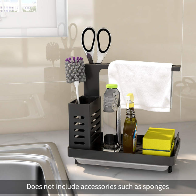 CARLA HOME Kitchen Sink Caddy Organizer with Sponge, Soap & Brush Storage and Rag Rack, Drain Tray & Utensil Holder-1992735286576156674