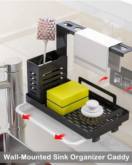 CARLA HOME Kitchen Sink Caddy Organizer with Sponge, Soap & Brush Storage and Rag Rack, Drain Tray & Utensil Holder-1992735286576156676