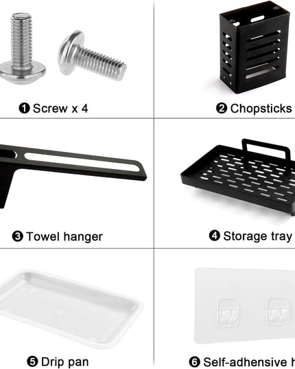 CARLA HOME Kitchen Sink Caddy Organizer with Sponge, Soap & Brush Storage and Rag Rack, Drain Tray & Utensil Holder-1992735286576156679