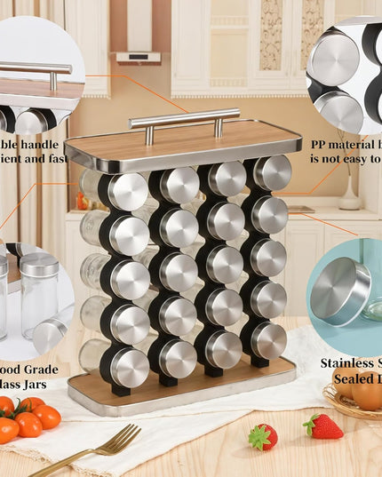 CARLA HOME 20-Jar Spice Rack Organizer Storage for Kitchen Countertop or Cabinet-1992735301285580802