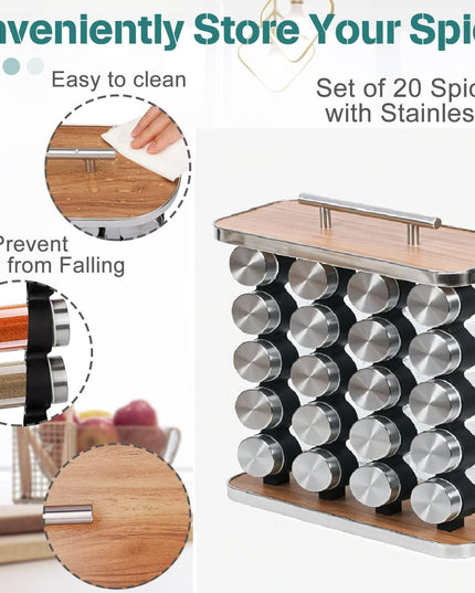 CARLA HOME 20-Jar Spice Rack Organizer Storage for Kitchen Countertop or Cabinet-1992735301285580803