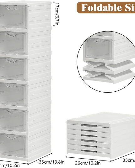 CARLA HOME 6-Tier Stackable Shoe Storage Box Organizer with Clear Door for Closet, Entryway or Cabinet-1992735297300992001