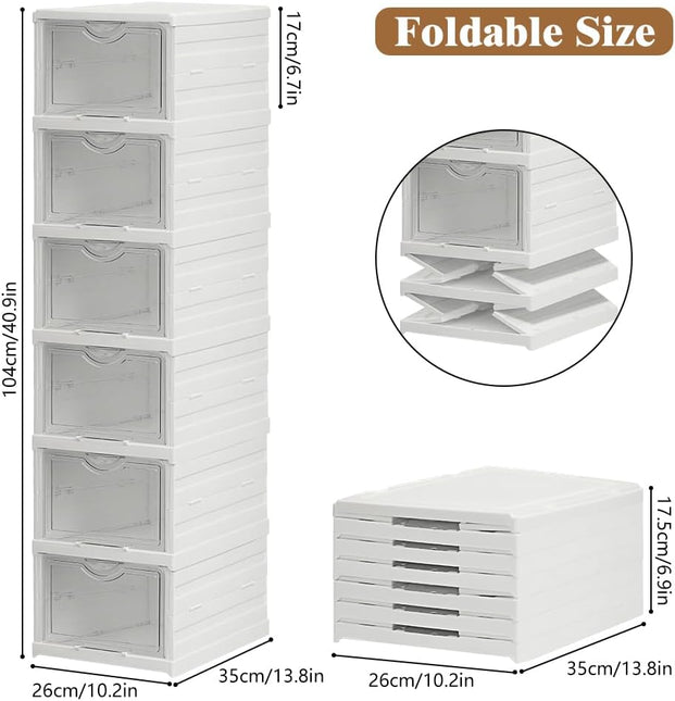 CARLA HOME 6-Tier Stackable Shoe Storage Box Organizer with Clear Door for Closet, Entryway or Cabinet-1992735297300992001