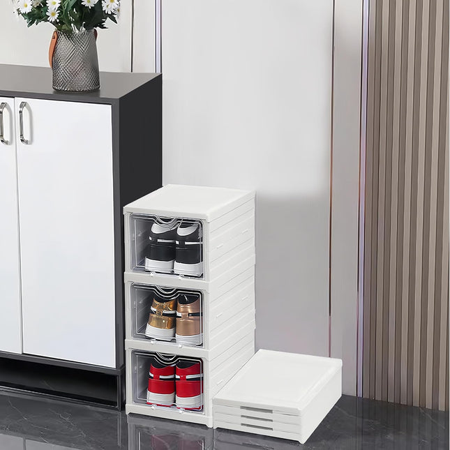 CARLA HOME 3-Tier Stackable Shoe Storage Box Organizer with Clear Door for Closet, Entryway or Cabinet-1992735295149314048