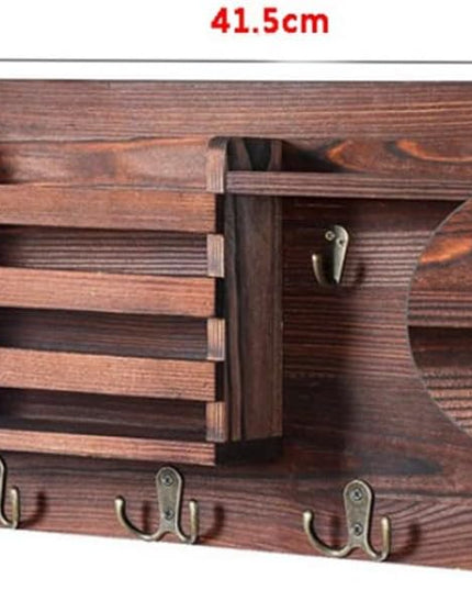 CARLA HOME Rustic Wood Wall Mounted Key and Mail Holder Organizer with Shelf, Letter Slot & 6 Hooks for Entryway Decor Home-1992735291626098693