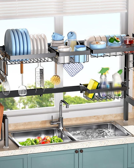 CARLA HOME Adjustable Over the Sink Dish Drying Rack with Utensil Holder, Hooks & Cutting Board Rack for Kitchen Counter Storage-1992735294436282368