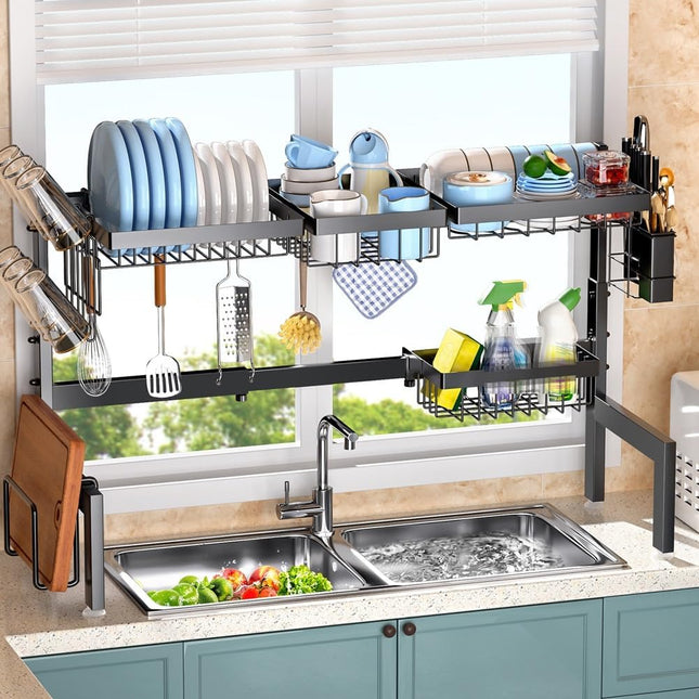 CARLA HOME Adjustable Over the Sink Dish Drying Rack with Utensil Holder, Hooks & Cutting Board Rack for Kitchen Counter Storage-1992735294436282368