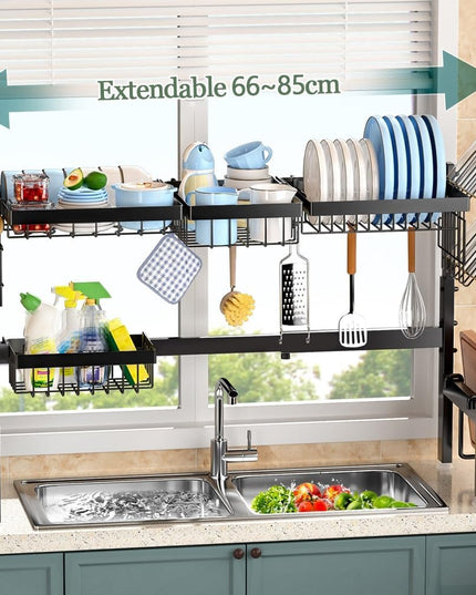 CARLA HOME Adjustable Over the Sink Dish Drying Rack with Utensil Holder, Hooks & Cutting Board Rack for Kitchen Counter Storage-1992735294436282370