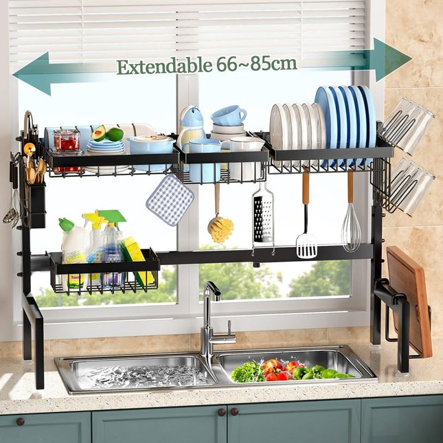 CARLA HOME Adjustable Over the Sink Dish Drying Rack with Utensil Holder, Hooks & Cutting Board Rack for Kitchen Counter Storage-1992735294436282370